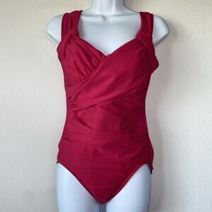 Lands End Pink One Piece Swimsuit Size 10 Crossover Sweetheart Beach Pool Cruise